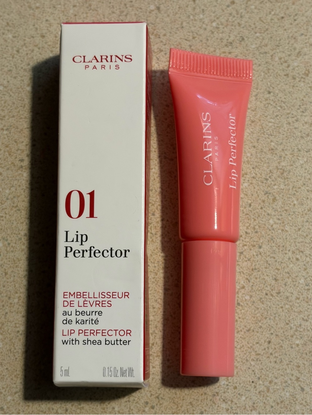 Clarins Lip Perfector 01 Sheer Coral Pink Glossy Balm